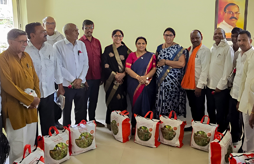 Nirmal Seeds team distributing relief seed kits to farmer families
